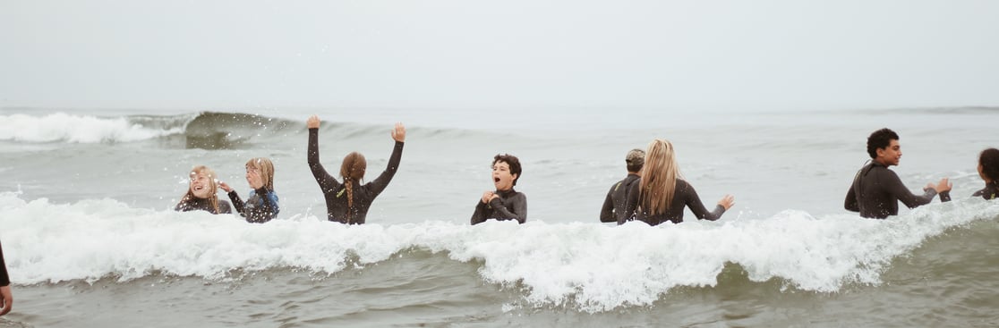 kids playing in the surf at Bastendorff Beach