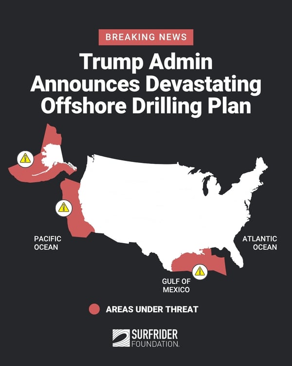 A map of the areas of proposed drilling: West Coast, Gulf of Mexico, and Alaska
