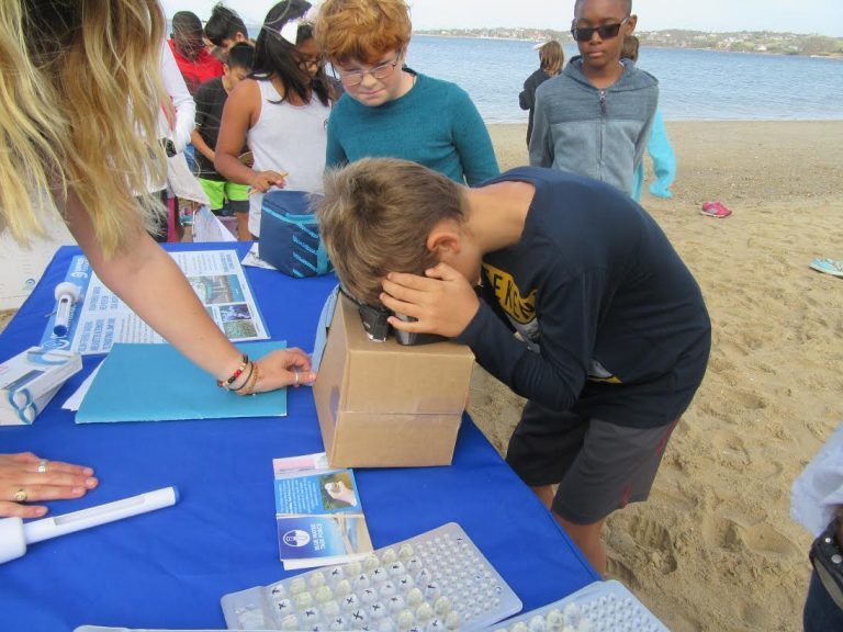 A child looking into a lightbox A child looking into a lightbox