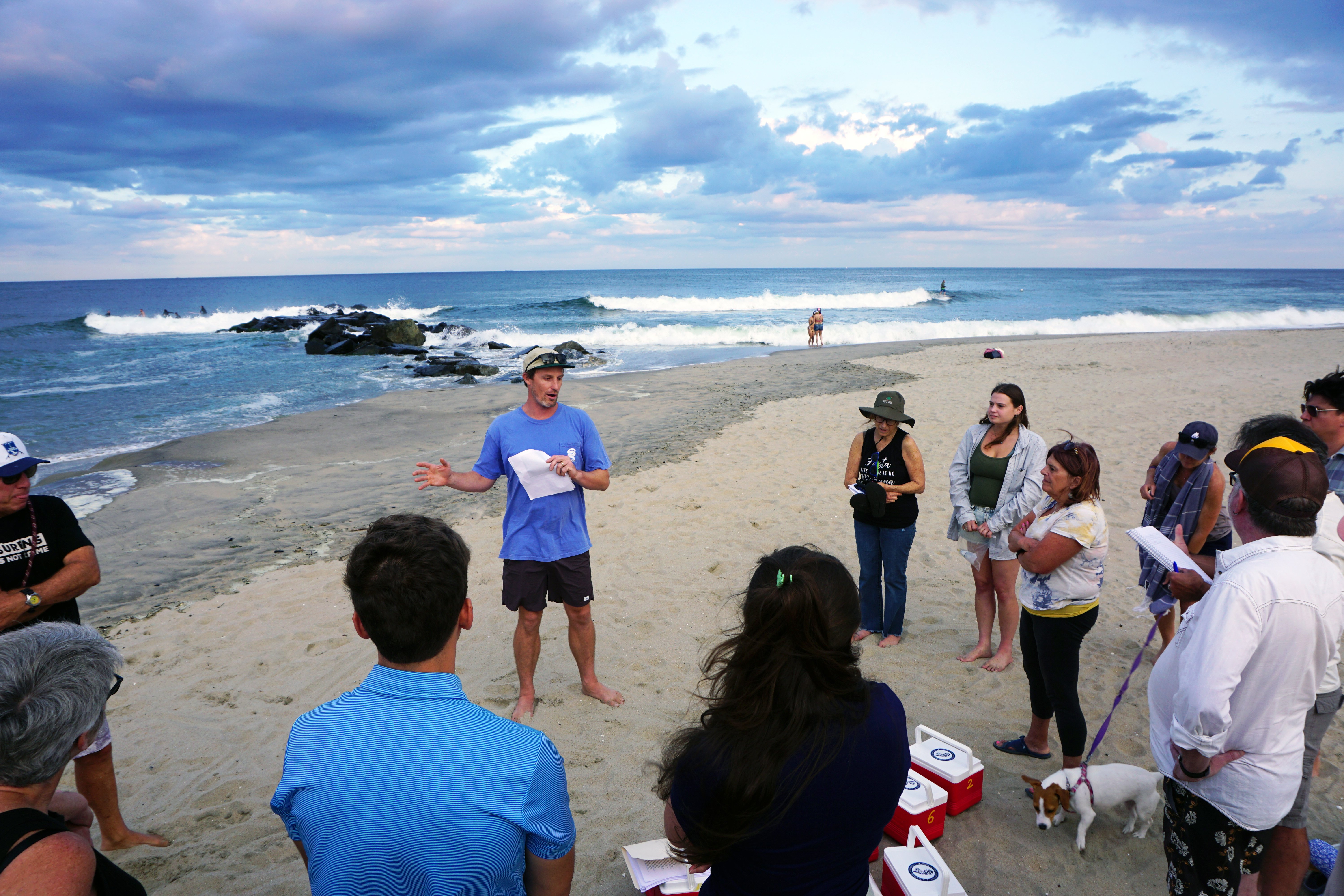 Jersey Shore Chapter volunteers and Monmouth University students and staff gather in Asbury Park for the first Blue Water Task Force training session on July 29th. (Photo credit: Monmouth University)