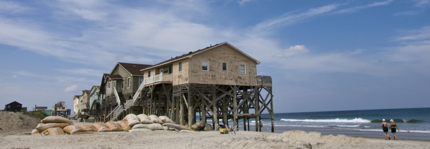 Homes on the sandy beach in Nags Head, North Carolina